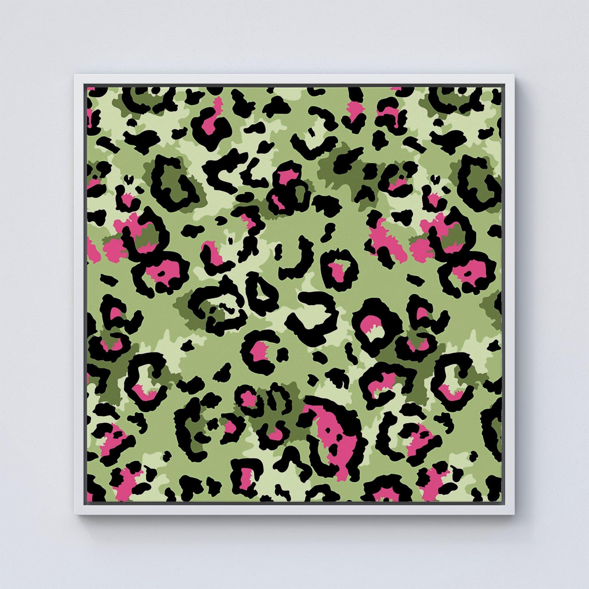 Green And Pink Leopard Print Framed Canvas